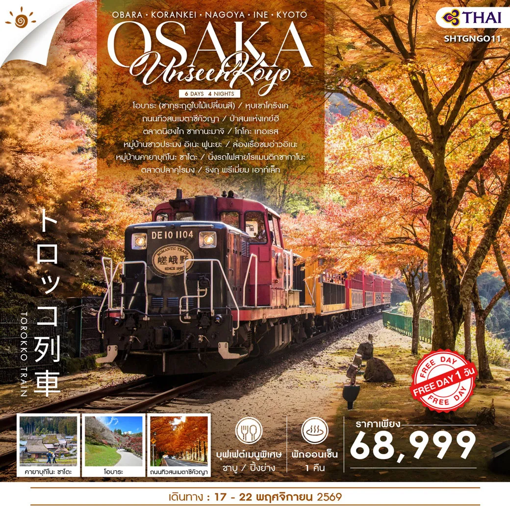 ทัวร์ญี่ปุ่น UNSEEN KOYO OSAKA FREEDAY 6วัน 4คืน (TG)